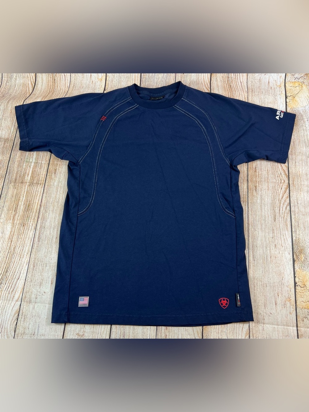 Mens Ariat FR CAT 2 Fire Resistant Navy Blue Work Short Sleeve T Shirt Small